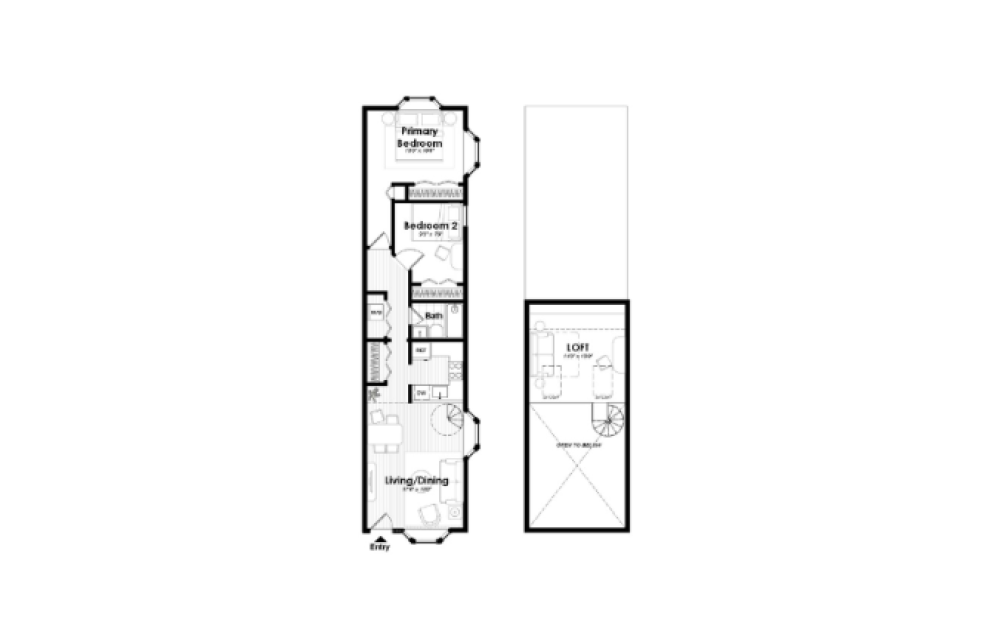 B01 - 2 bedroom floorplan layout with 1 bathroom and 828 square feet