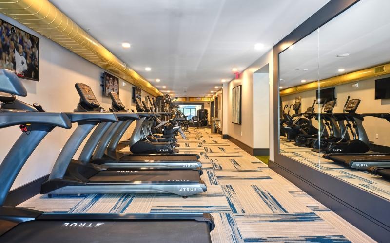 a gym with exercise equipment